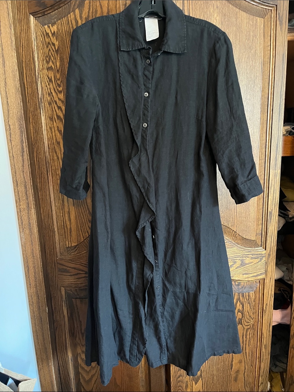 Max Mara black linen shirt dress with ruffle